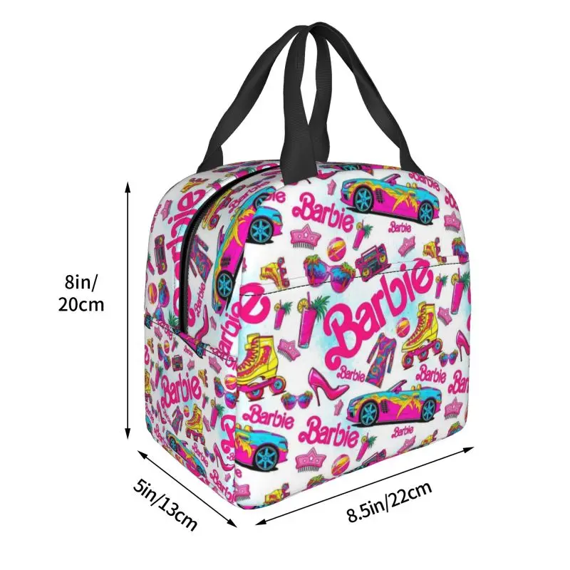 Custom Barbie Insulated Lunch Box for Women Reusable Thermal Cooler Lunch Bag Kids School Picnic Food Container Tote Bags