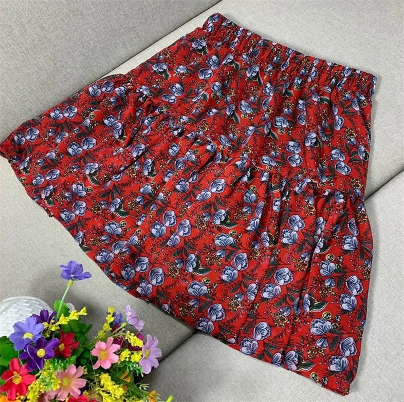 2024 New Women Spring Print chiffon Skirts sweet Boho Pleated ruffled skirts Plus size Korean Flower party skirts M-5XL 6XL 7XL