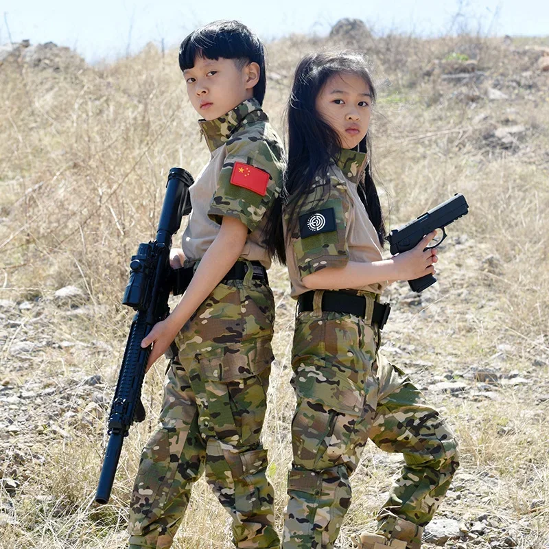 2021 Children Military Uniform Tactical Combat Shirt + Pants Teenager Boys Girls Camouflage Kids Special Army Suit Camo Clothes