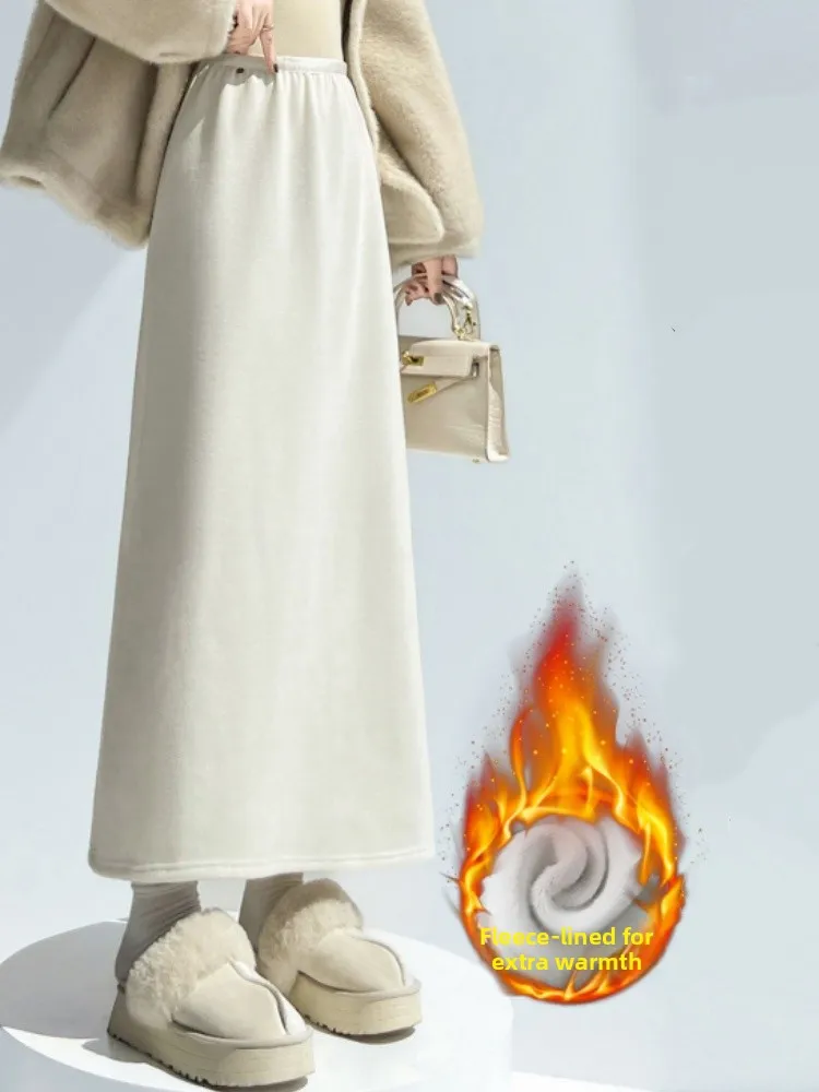 Kaki Wol Hoge Taille Wrap Body Halflange Rok Dames Herfst Winter Nieuwe Sle Woon-werkverkeer Koreaanse versie Geen strijken vereist