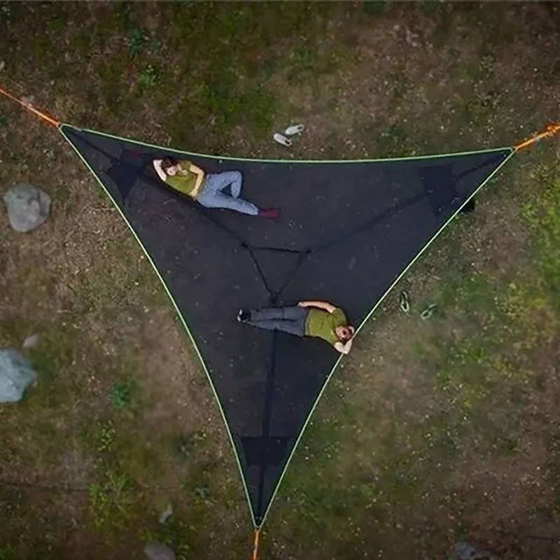 Outdoor air triangle hammock anti-rollover multi-person double park camping equipment ultra-light hanging tree tent outdoor