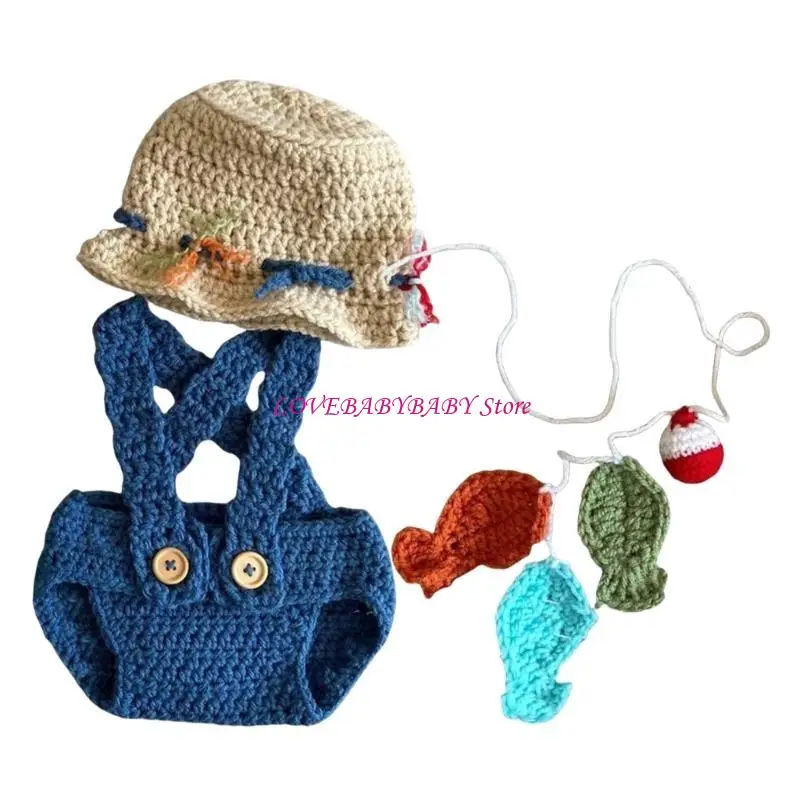 

Детская фотография реквизита для подсчета и шляпа набор рыбаков на одежда фотосессии 4xbc