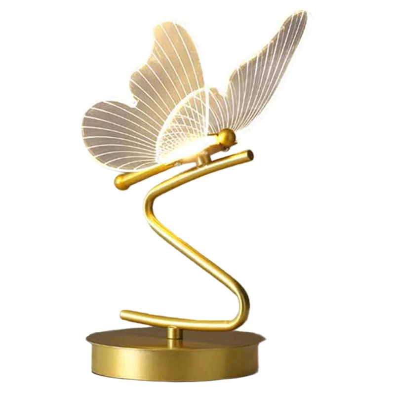 

B08B-LED Tablelamp Indoor Lighting Switchbutton Bedroom Bedside Living Room Restaurant Homedecoration Butterfly Desk Lamp(US) US