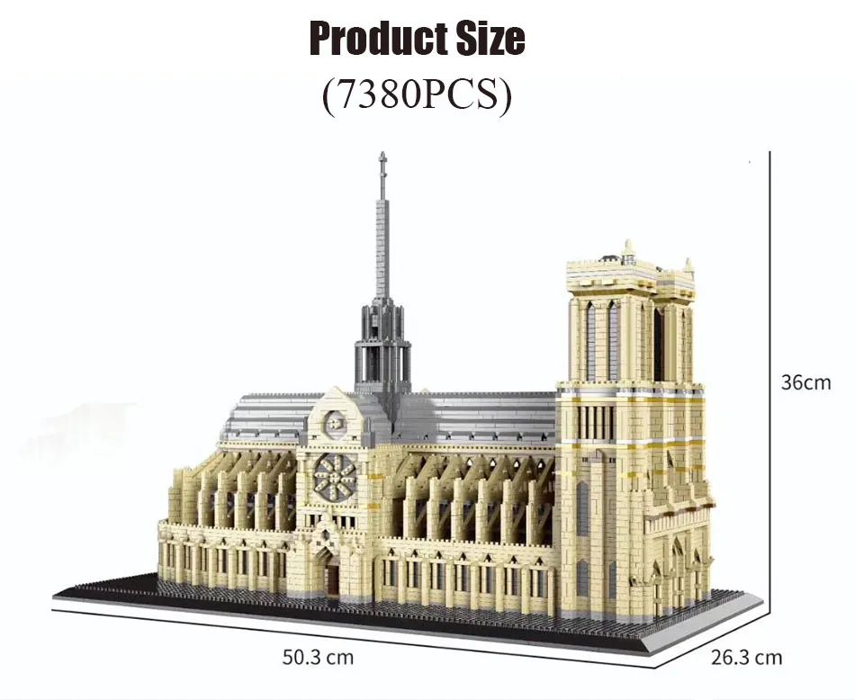 Arquitetura Mundial Mini Blocos de Construção para Crianças, Notre-Dame DE Paris, Igreja Cidade Tijolos, Brinquedos como Presentes, 7380PCs