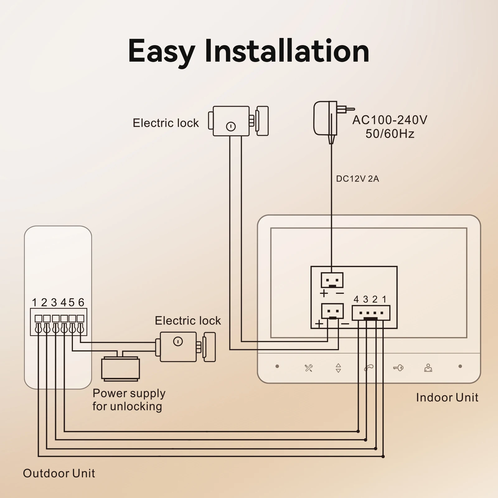 TMEZON Videoportero de 4 cables, intercomunicador con timbre, portero con cámara, pantalla a color de 7\