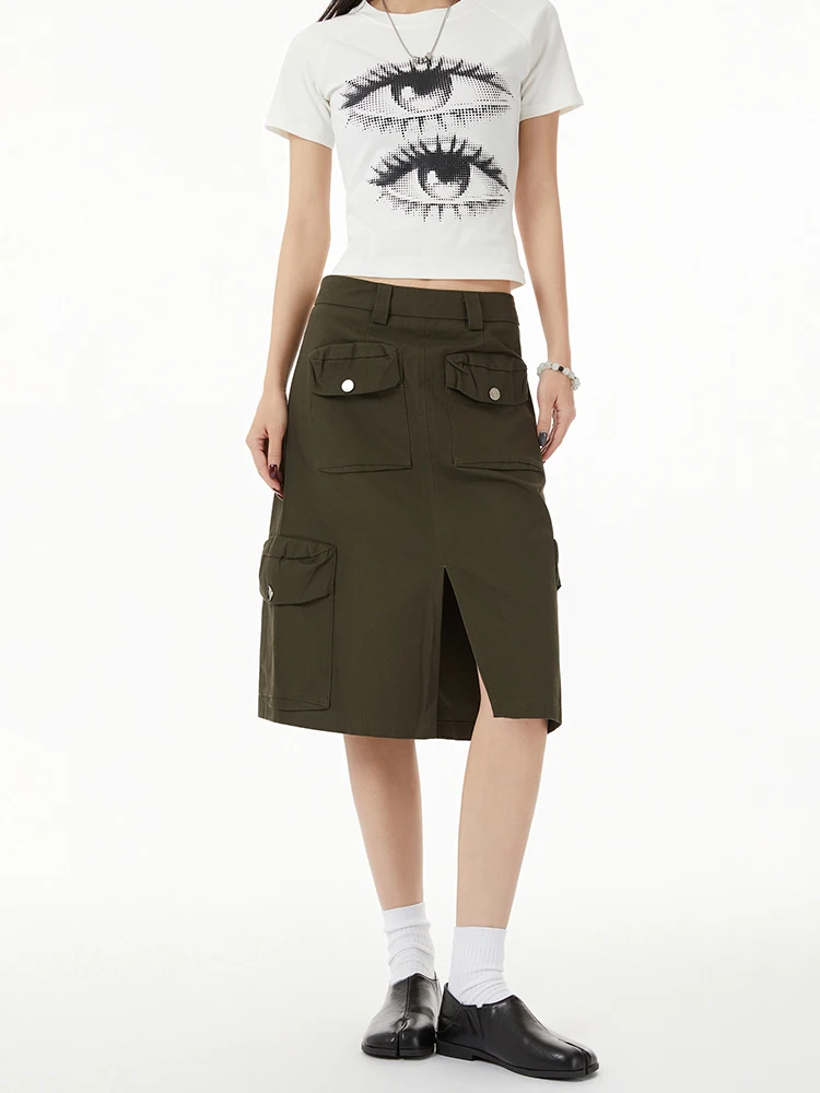 

Ретро-дизайн, юбка в рабочем стиле, женская юбка А-силуэта с множеством карманов, весенняя, стройнящая, для офиса, с пуговицами и вставками