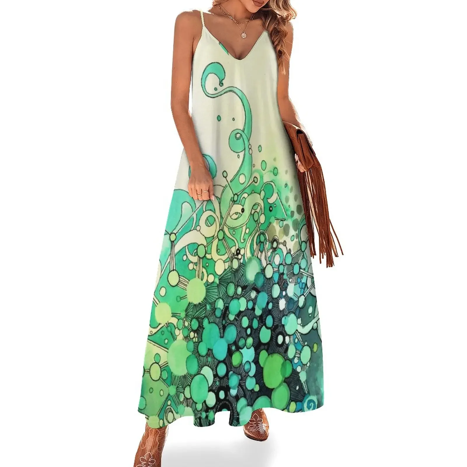 

Visible Connections - Watercolor and Pen Art Sleeveless Dress dresses for womens Woman clothing dress women summer