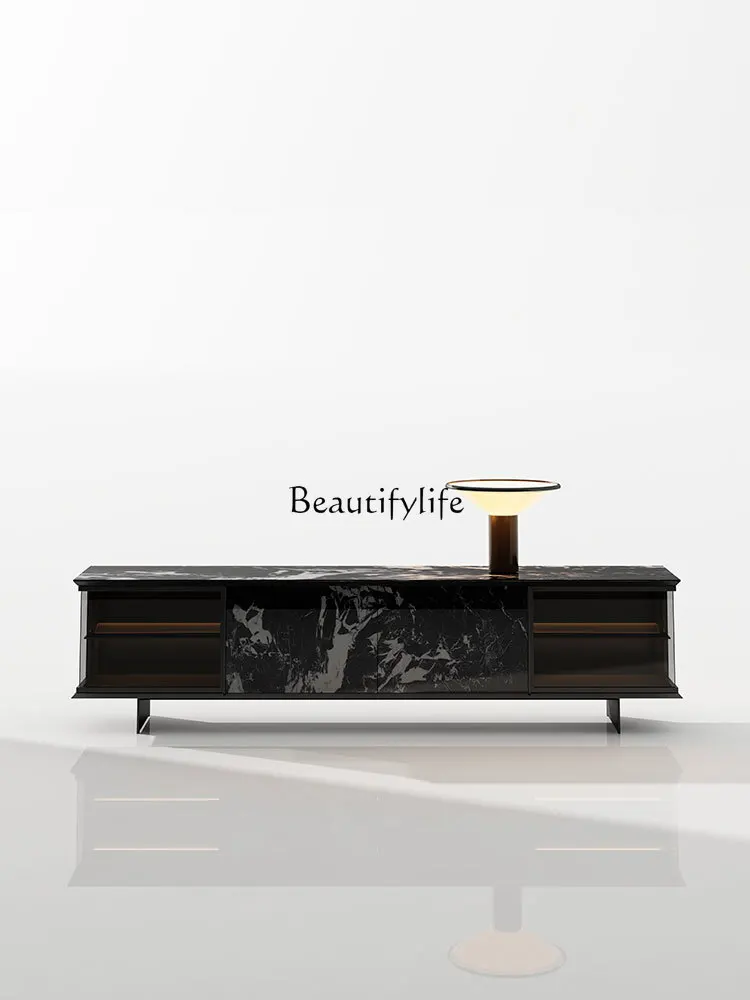 

04Italian minimalist rock panel TV cabinet modern simple living room home light luxury high-end locker