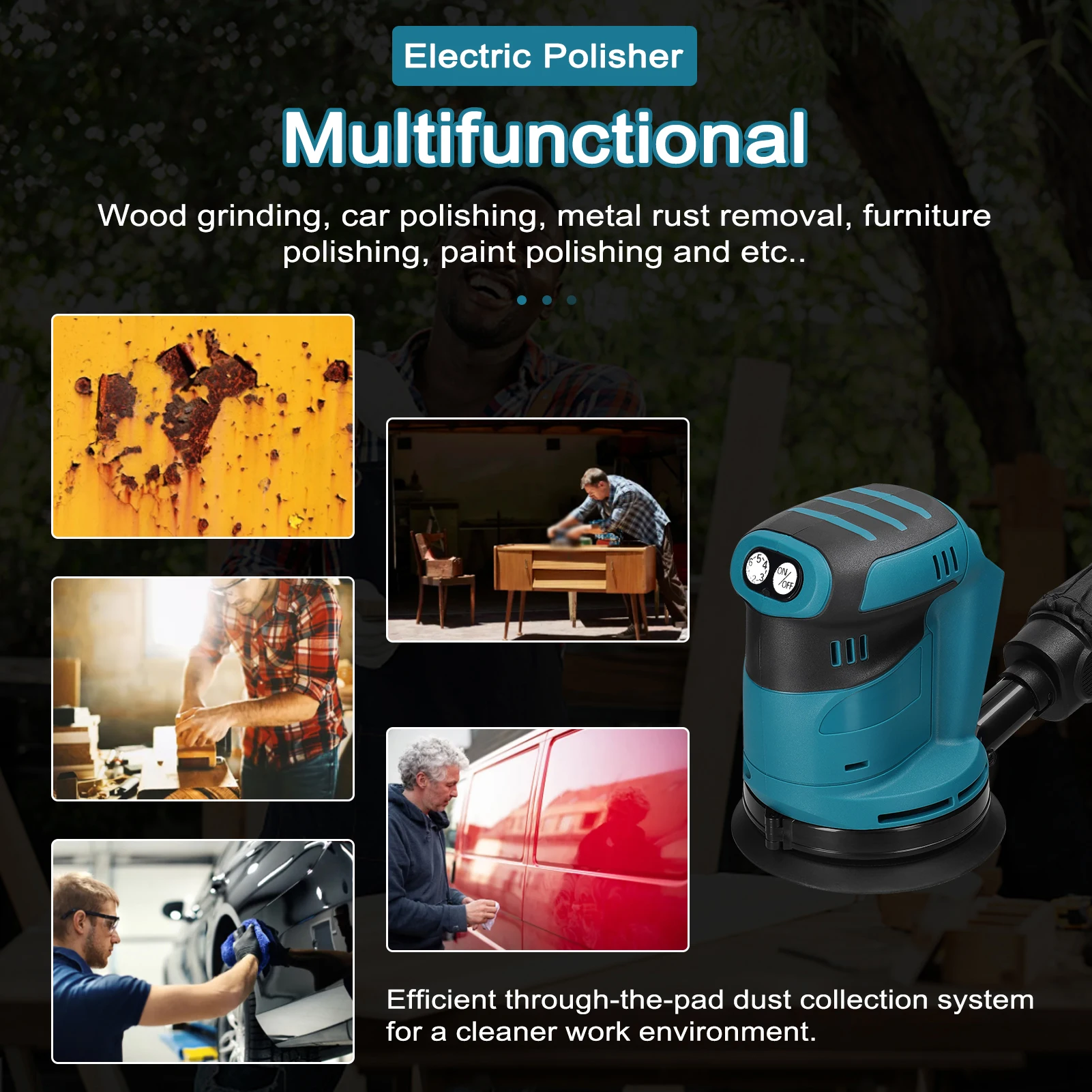 125mm Brushless Motor Cordless Orbital Sander Wood Grind Tool Electric Car Polisher Multifunctional Wood Metal Waxing Polishing