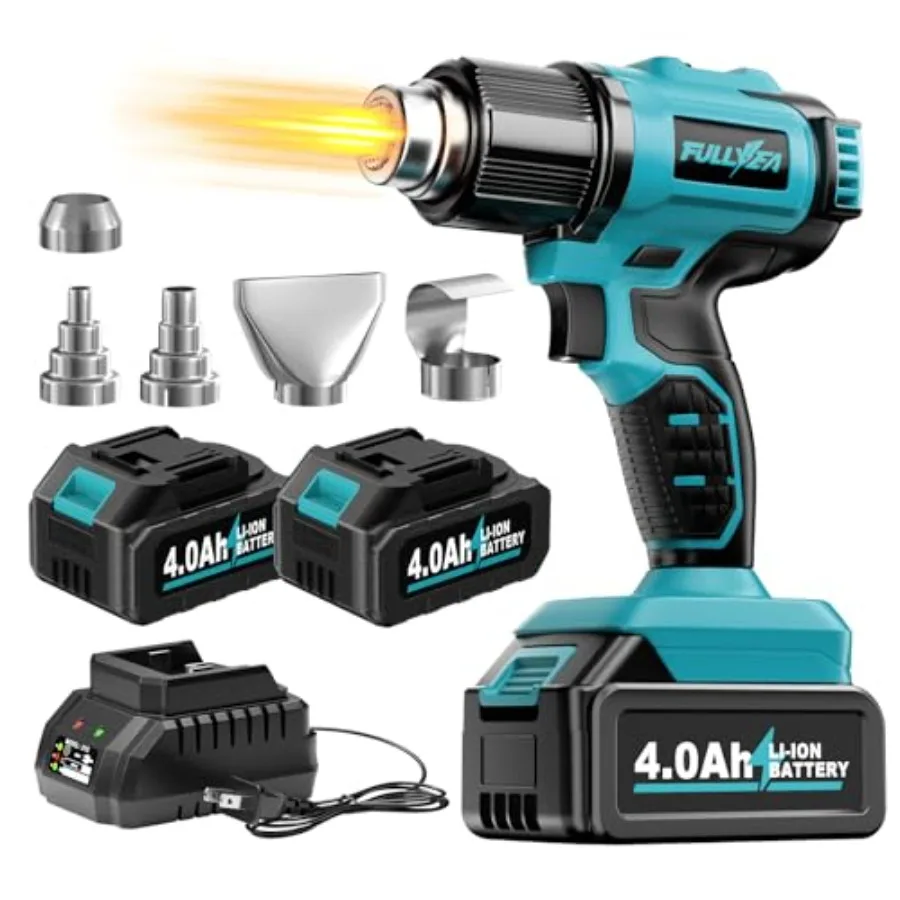 

Heat Gun Cordless Portable Hot Air Gun Kit with 5 Nozzles Max 550℃/1022℉ Soldering Heat Gun with 2*4.0Ah Battery and Charger Co