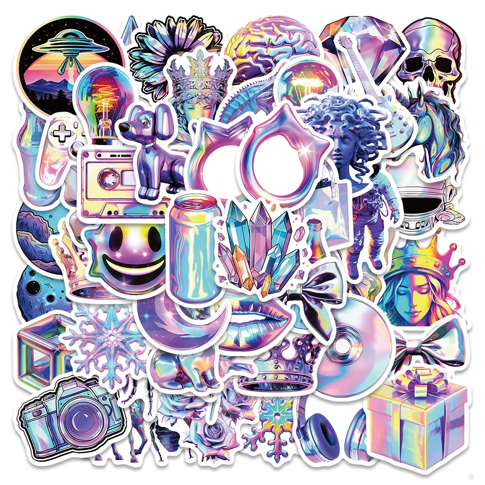 

10/30/50Pcs Cartoon Holographic Laser Style Stickers Cool Colorful Decal Decorative Laptop Suitcase Graffiti Waterproof Sticker
