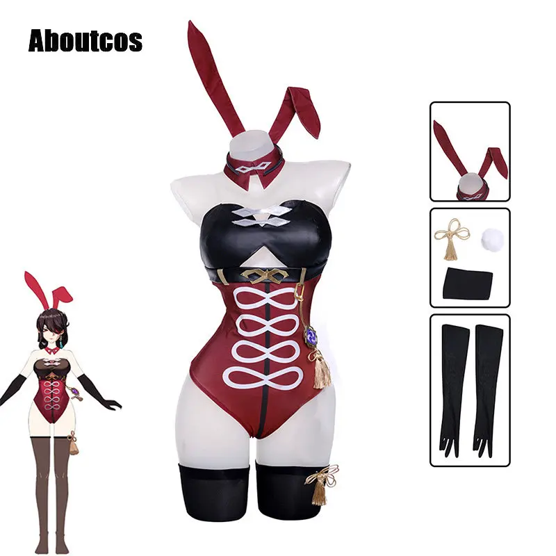 

Aboutcos Beidou Bunny Girl Costume Genshin Impact Beidou Bunny Suit Sexy Women Jumpsuit Original Cosplay Costume Full Set