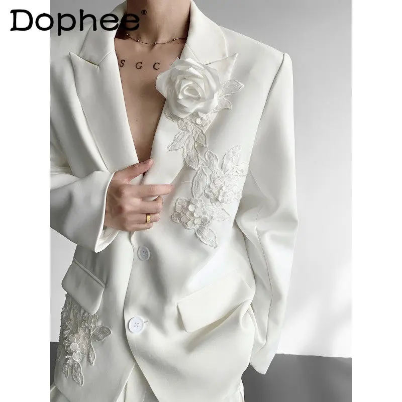 

2025: мужские осенние новые вышитые пальто на заказ, трехмерные костюмы с цветочной подкладкой на плечах, мужские однотонные пиджаки