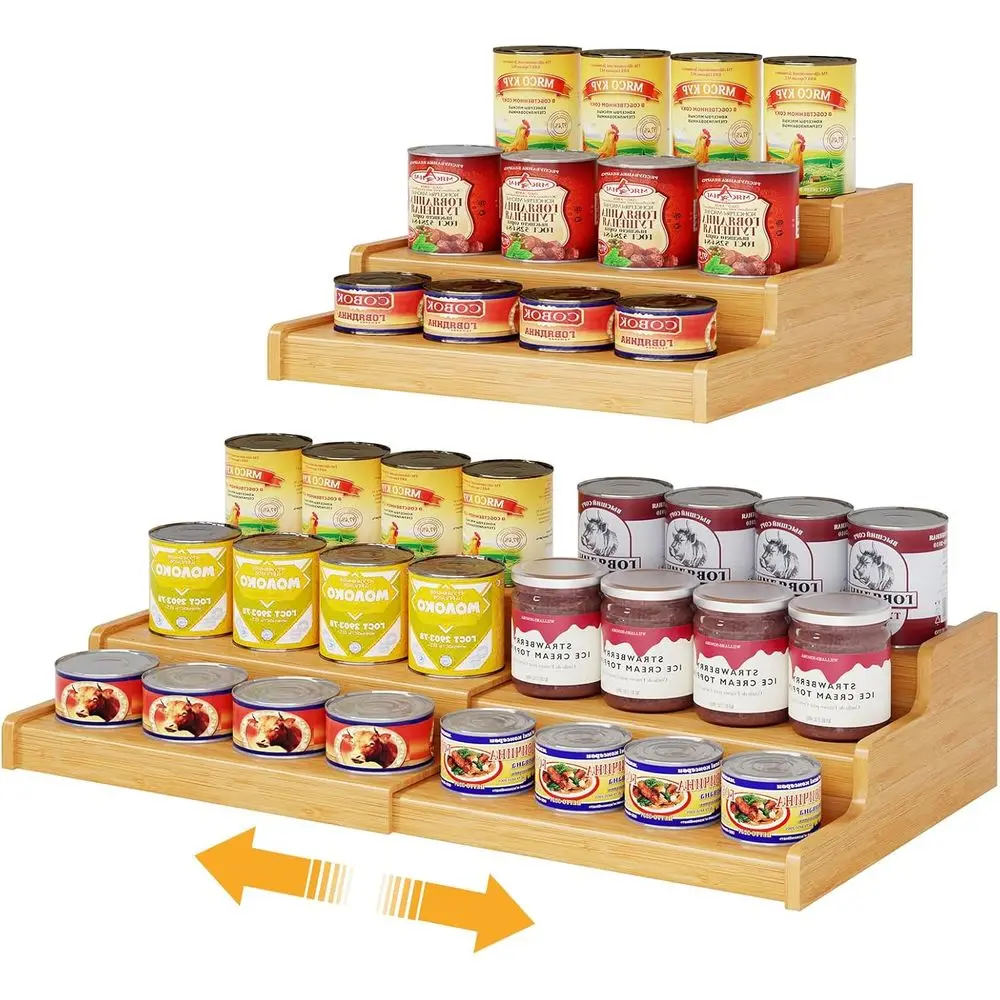 

Expandable Bamboo Can Rack Organizer, 3-Tier Adjustable Can Storage Holder, Soda Organizer Holds Up to 24 Cans, Canned Goods Sto