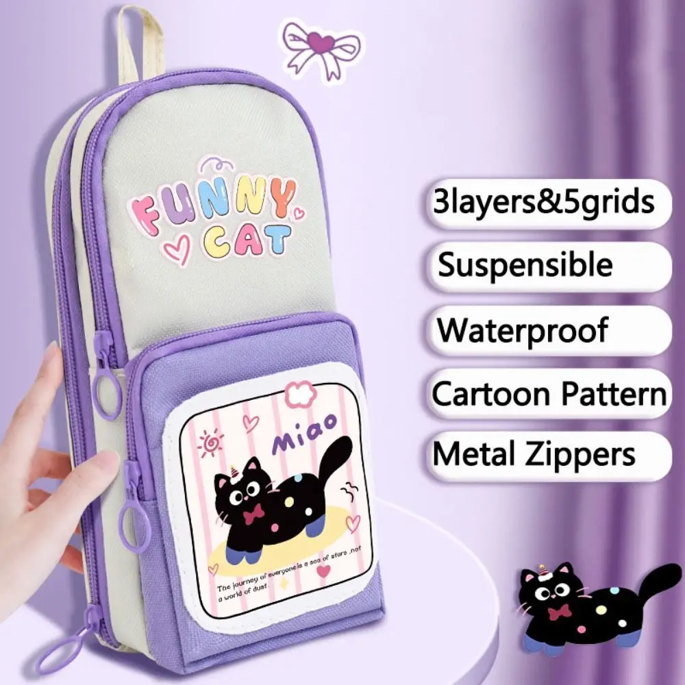 Adorável ins capivara caneta saco 3 camada criativo capibala lápis bolsa zíper grande capacidade dos desenhos animados lápis caso material de escritório