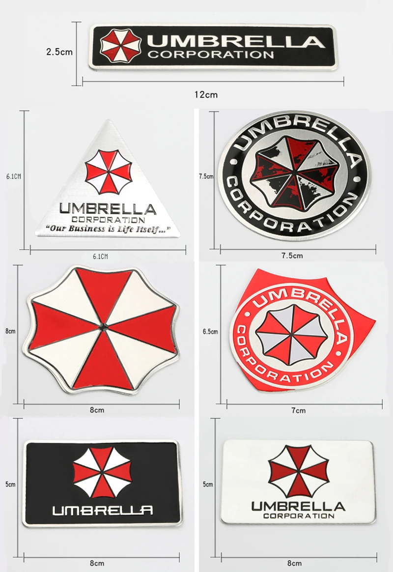 3D Aluminum Car Badge Sticker Umbrella Corporation LOGO Body Trunk Decoration Decals for Mercedes Benz Chevrolet JEEP Seat Mazda