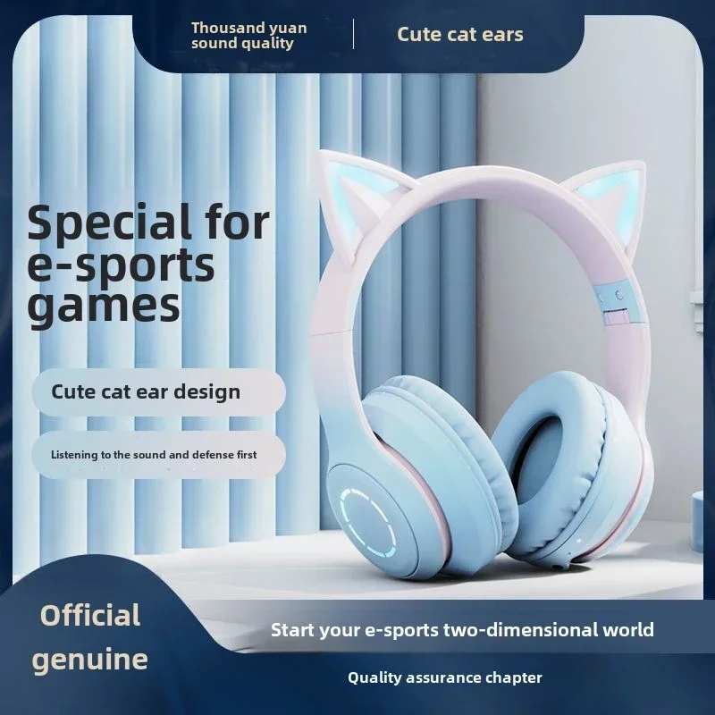 Explosive gradual change of color luminous bluetooth headset cat ear headset BT035 e-sports live streaming host game headset