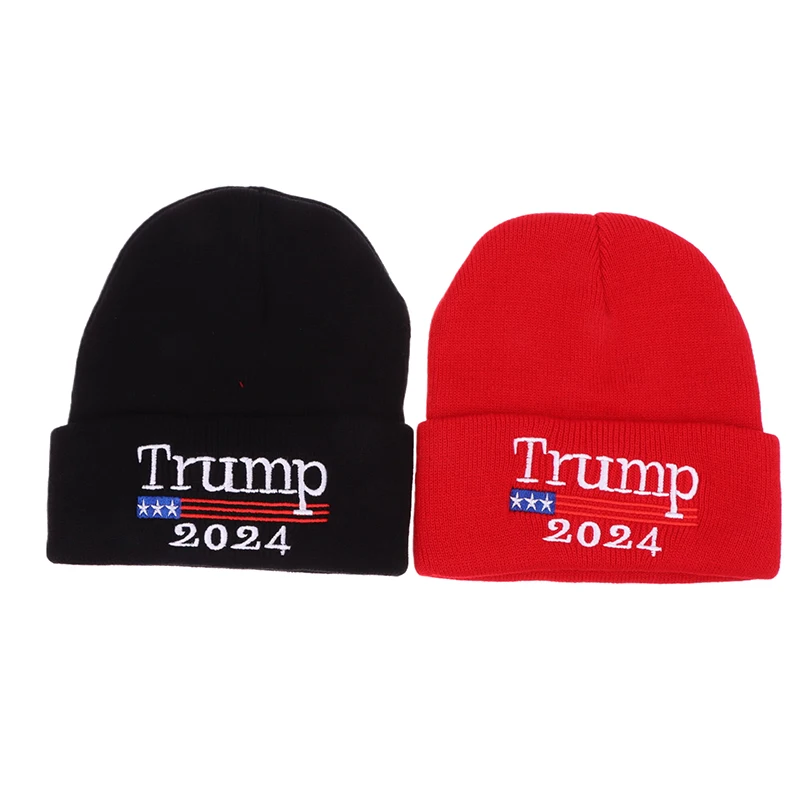 Donald Trump 2024 Campaign American Flag Knitted Hat Women\'s Men\'s Skullies Beanies Winter Hat Warm Melon Cap