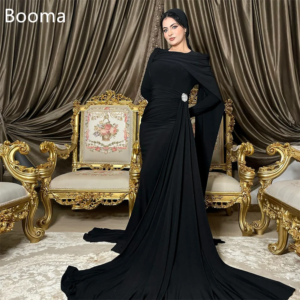 Booma sereia o-pescoço cristal preto elegante vestidos de noite vestidos formais para mulheres simples vestidos de baile feitos sob encomenda