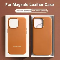 Luxury MagSafe Case for Apple iPhone 16 Pro Max 13 12 14 15 Plus PU Leather Official Style MacSafe Magnetic i Phone Cover Etui