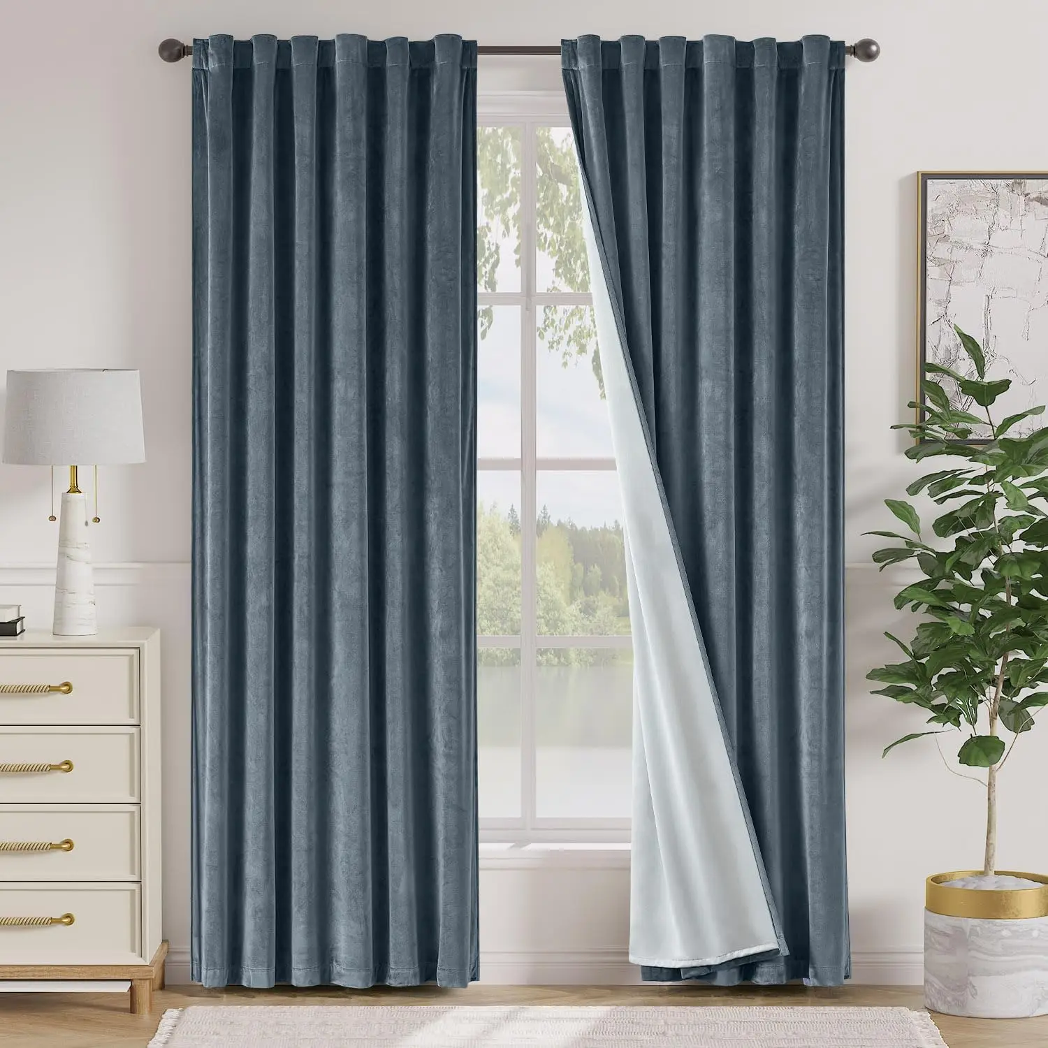 

Blackout Velvet Curtains 84 Inch Thermal Insulated Room Darkening Drapes for Bedroom Living Room 2 Panels, 52x84, Aegean Blue