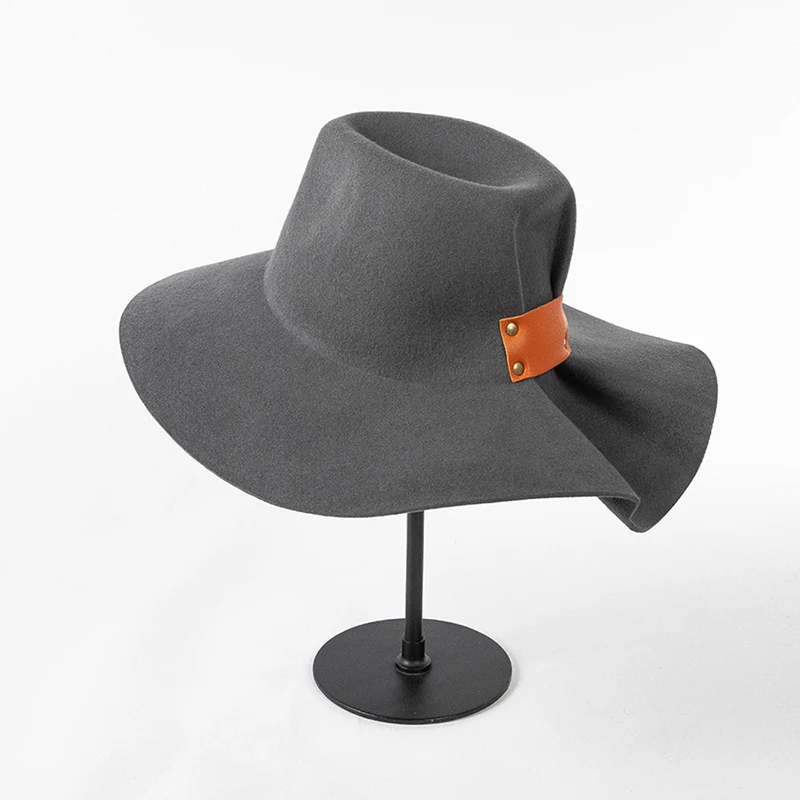 Fall Winter Korean Designer Vintage Pleated Cowboy Wool Fedora Hat For Women Warm Hats Men Caps Wide Brim ​Jazz Hat Wholesale