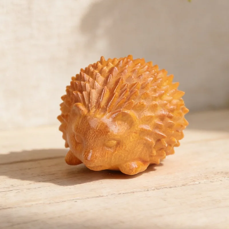 Adorno de erizo tallado en madera de Bocote, artesanía de madera bonita, decoración de escritorio para el hogar, mini figuras de animales, decoración para sala de estar, 1 ud.