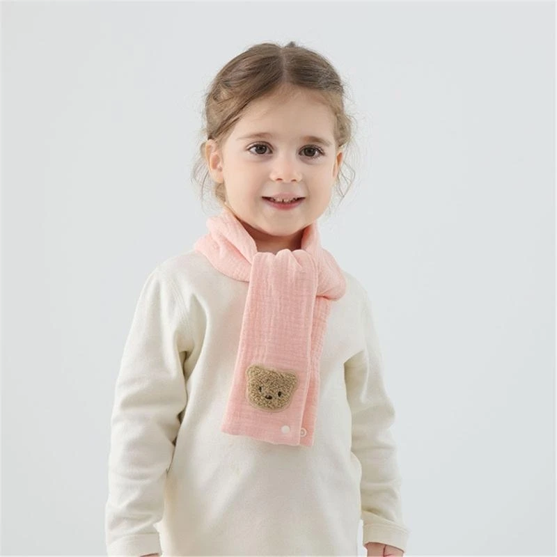 

M76C зимний теплый шарф, милые детские шарфы с вышивкой, длинный глушитель с рисунком медведя, модный детский шейный платок