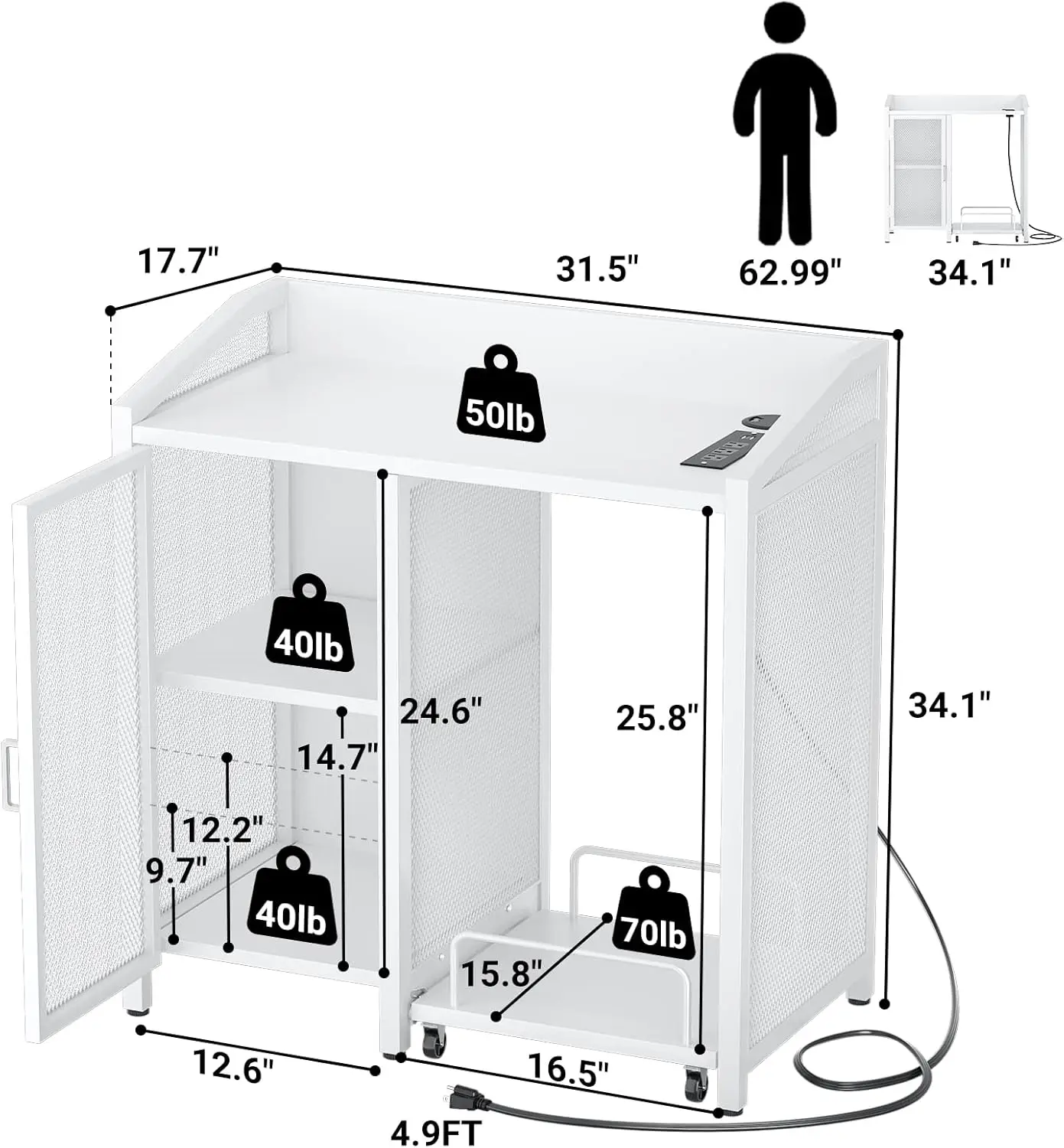 Unikito-archivadores con estantes de almacenamiento ajustables, soporte de impresora para oficina en casa con enchufes, mesa de impresora grande para oficina