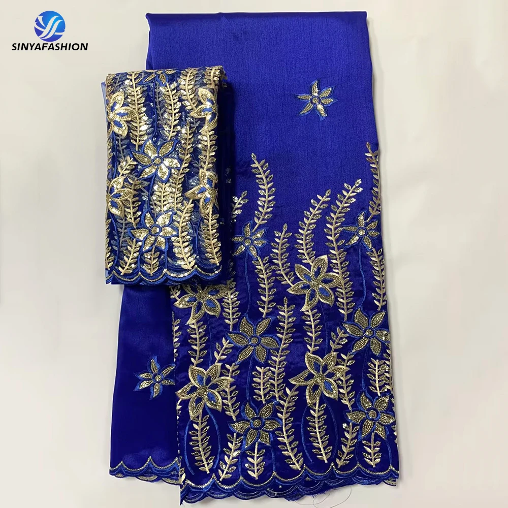 

Sinya Royal Blue 5 Yards African India Nigerian Raw Silk George Lace Fabric High Quality Lace With Sequins 7 Yards For Wedding