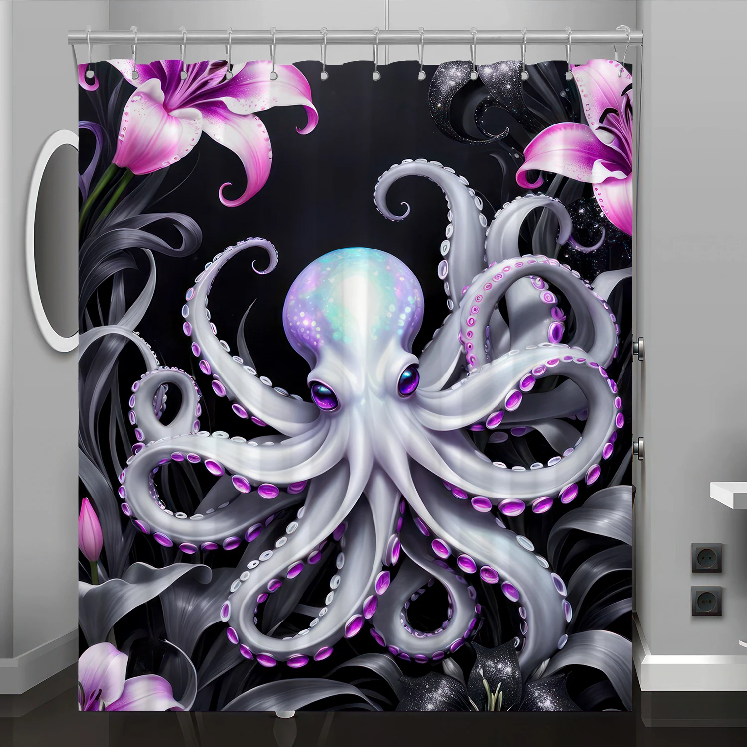 Octopus pattern digital print shower curtain