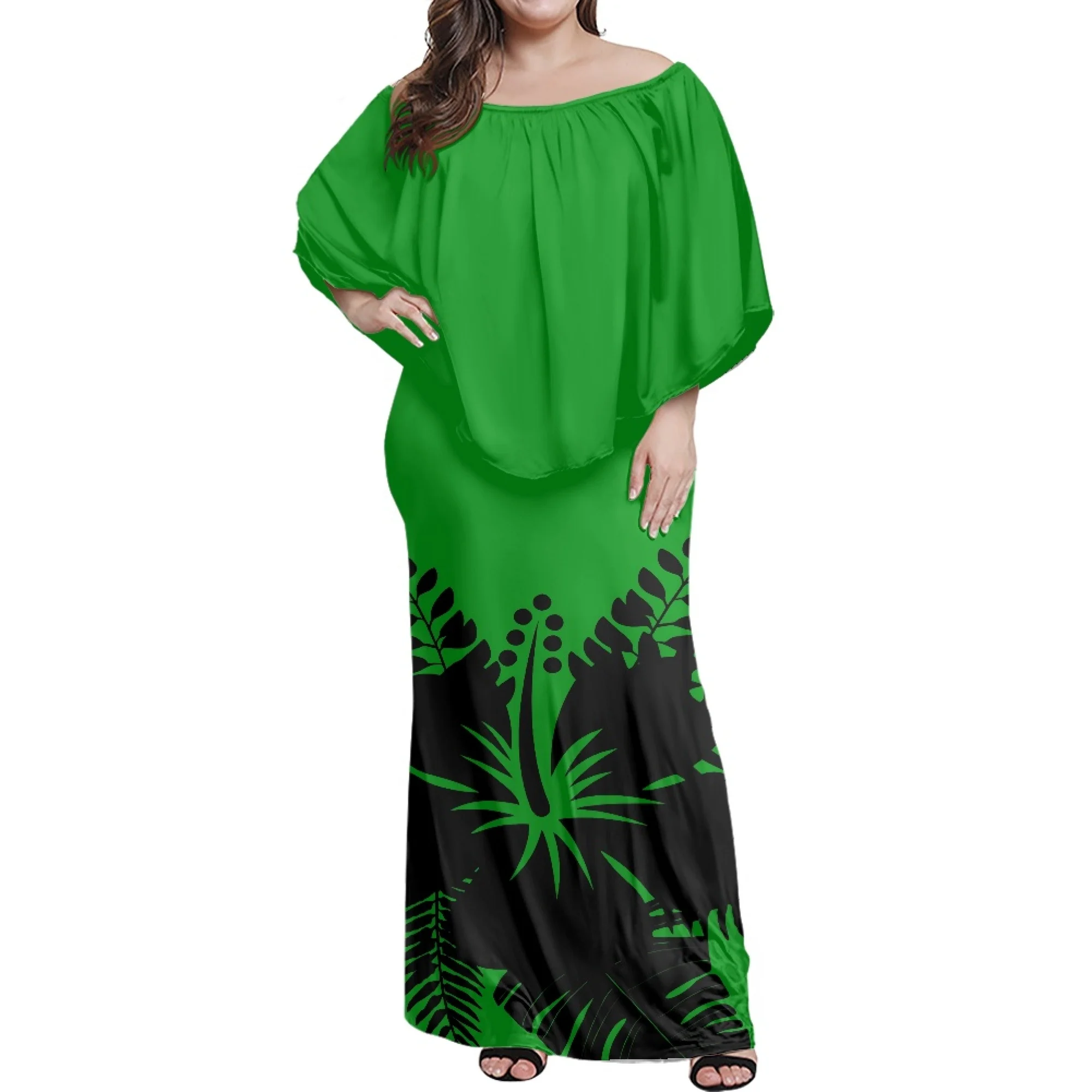 Women's Skirt With Lotus Sleeves Is Fashionable Elegant And Comfortable Summer Hot Selling Hibiscus Flower Shoulder Hip Dress