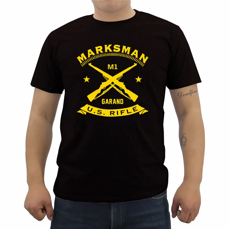 New Marksman T Shirt M1 Garand U S Rifle Print T Shirt Summer Men's Sniper T Shirt Infantry T Shirt Casual Cotton Tees Cool Tops