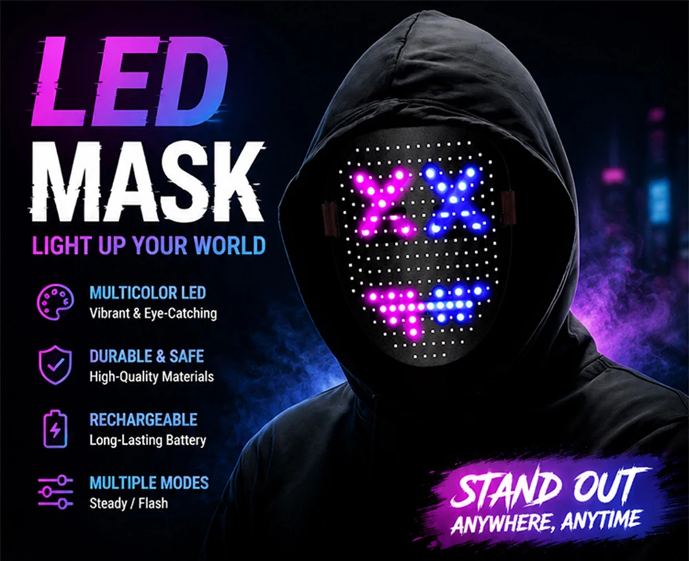 Masque LED à Visages Changeants – Détection de Gestes – photo 1