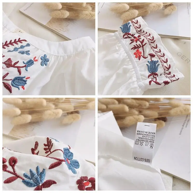 Women's Doll Sleeves Fresh Embroidered Lace Literary Lantern Sleeves Pure Cotton Loose Fluffy Doll Shirt