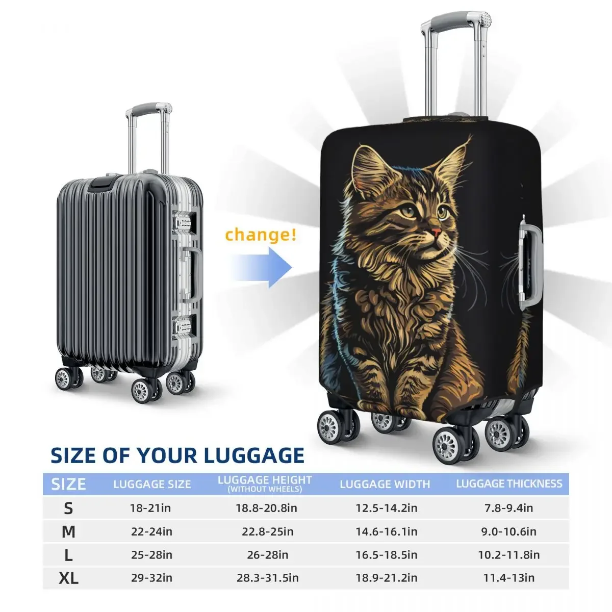 American Bobtail Cat Suitcase Cover Cute Animal Flight Business Elastic Luggage Case Protection