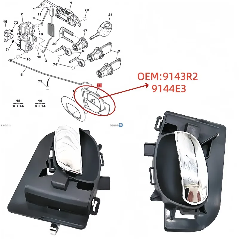 

9143R2 9144E3 For Peugeot 206 207 Citroen C2 Inner door handle