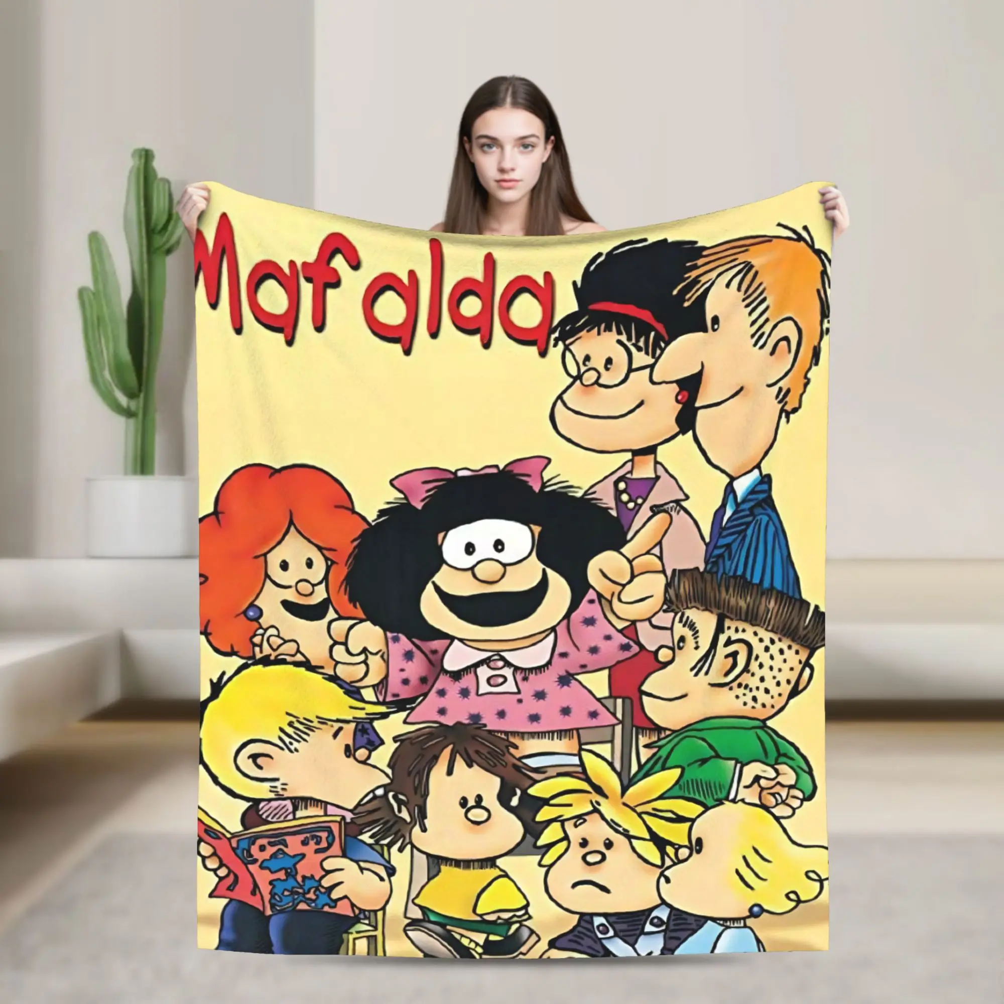 

Mafaldas Cartoon Flannel Blanket Super Warm Throw Blanket for Outdoor Travel Office Novelty Bedspread Sofa Bed Cover