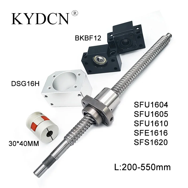 

SFU1605/1604/1610 Rolled ball screw C7 End Machined Length 200~550mm + Nut Housing + BK/BF12 End support + Coupler Ballscrew Set