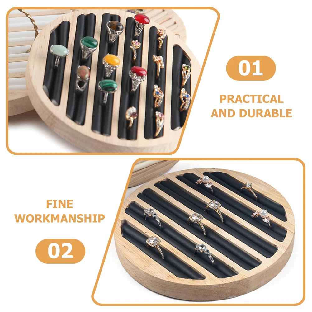 

Wooden Jewelry Display Tray Ring Holder Stand For Earrings Necklaces Bracelet Organizer Storage Rack Multi-Slots Metal Ring Tray