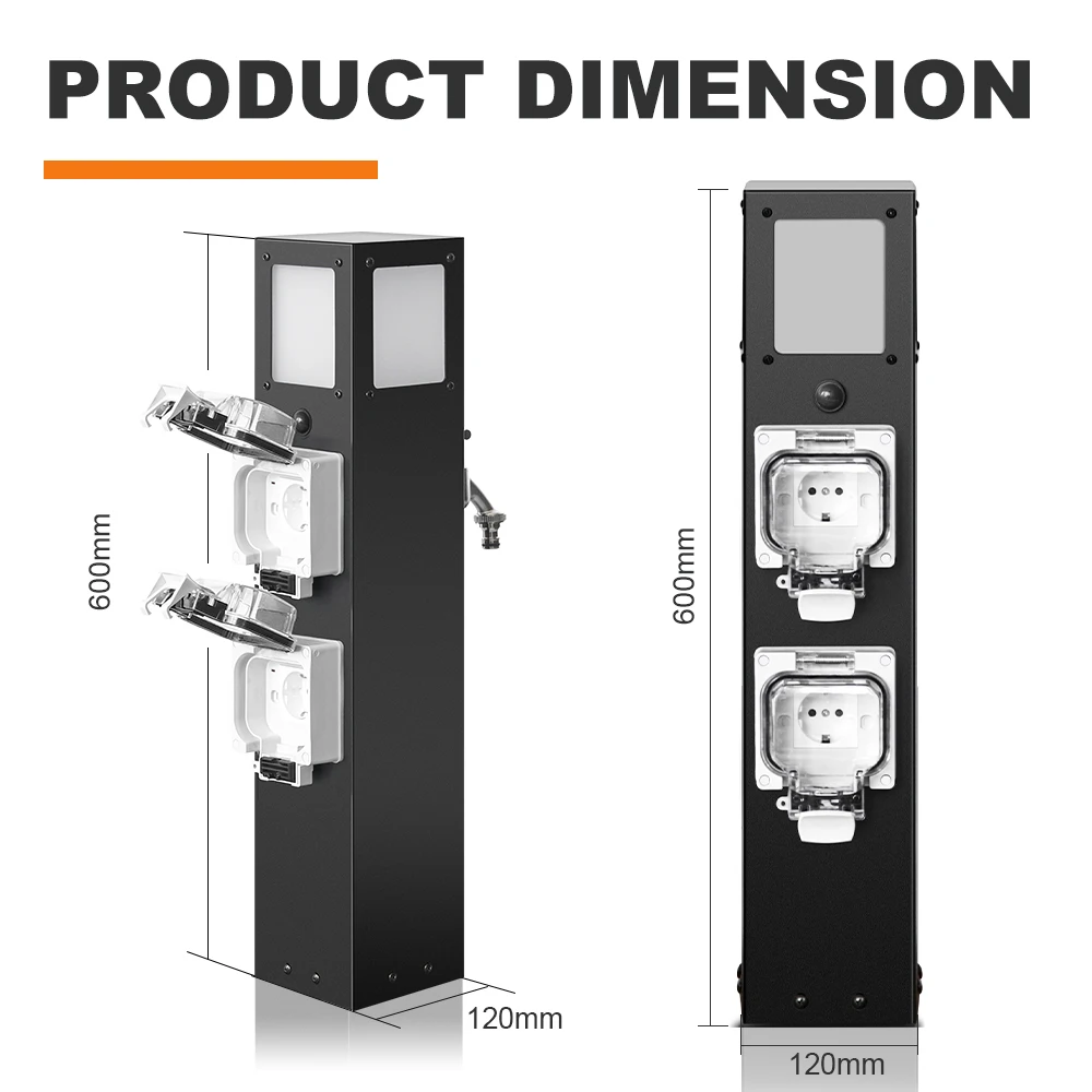 Outdoor Villa Garden Stainless Steel Hydraulic Charging Station Key Switch Double Socket Column Smart 16A Extended Socket CN