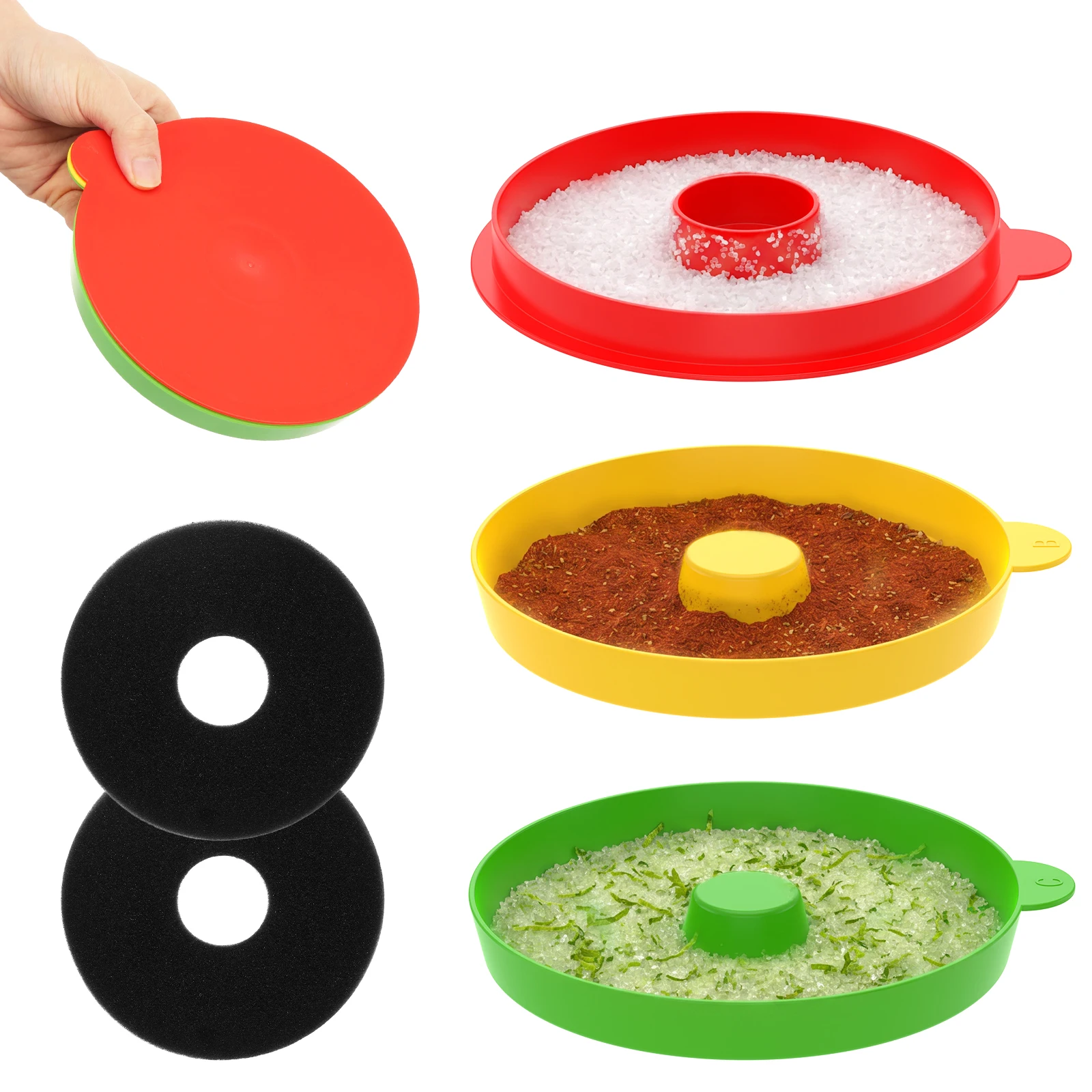 Margarita Salt Rimmer Set With Sponge 3-Tier Food Grade Tray Cocktail Margarita Salt Rim Dish For Home Party Holiday BBQ