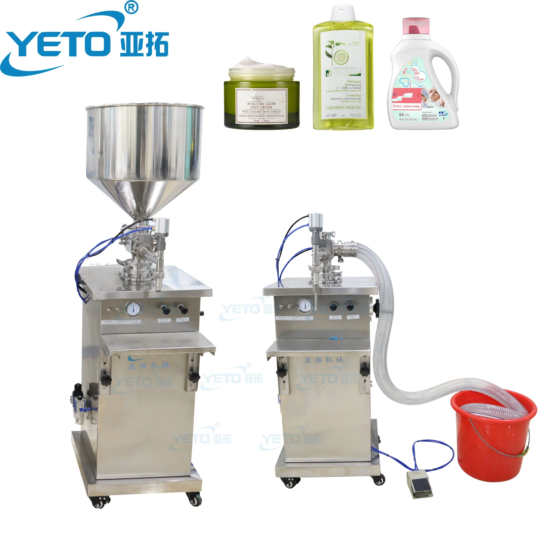 

YETO 100 To1000ml Pneumatic Piston Filling Machine Cosmetic Cream Thick Paste Viscosity Bottle Jar Filler Lotion Liquid Soap