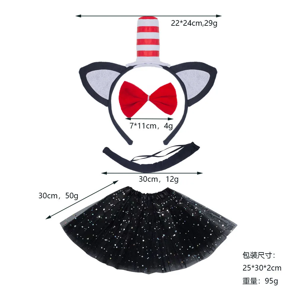 Cat in the Hat Kids Costume Seuss Cosplay headband dress for Halloween Party Dress Up Girls