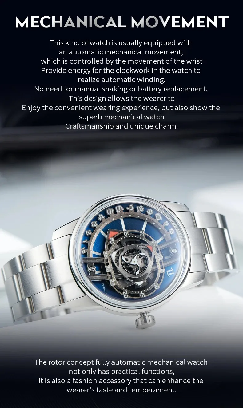 Автоматические Мужские часы OBLVLO, роскошные механические наручные часы 42 мм, светящиеся водонепроницаемые сапфировые уникальные модные дизайнерские часы с роторным циферблатом