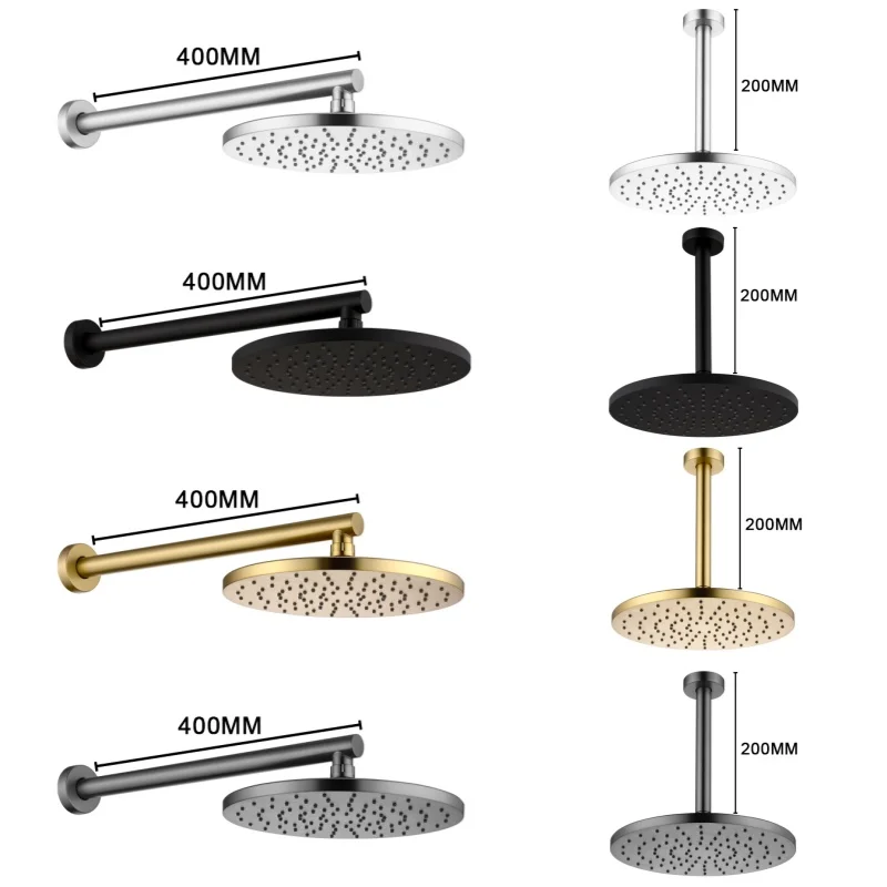25cm Top Spray Large Water Volume Booster Shower Head Pressurized Single Head Home Bathroom Shower Head Brushed Gold Grey