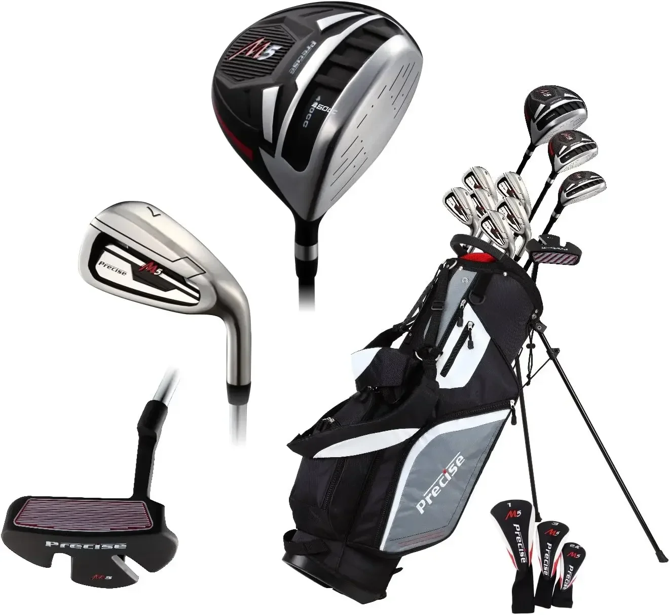 Left Handed M5 Golf Club Set for Tall Men, Black/Red