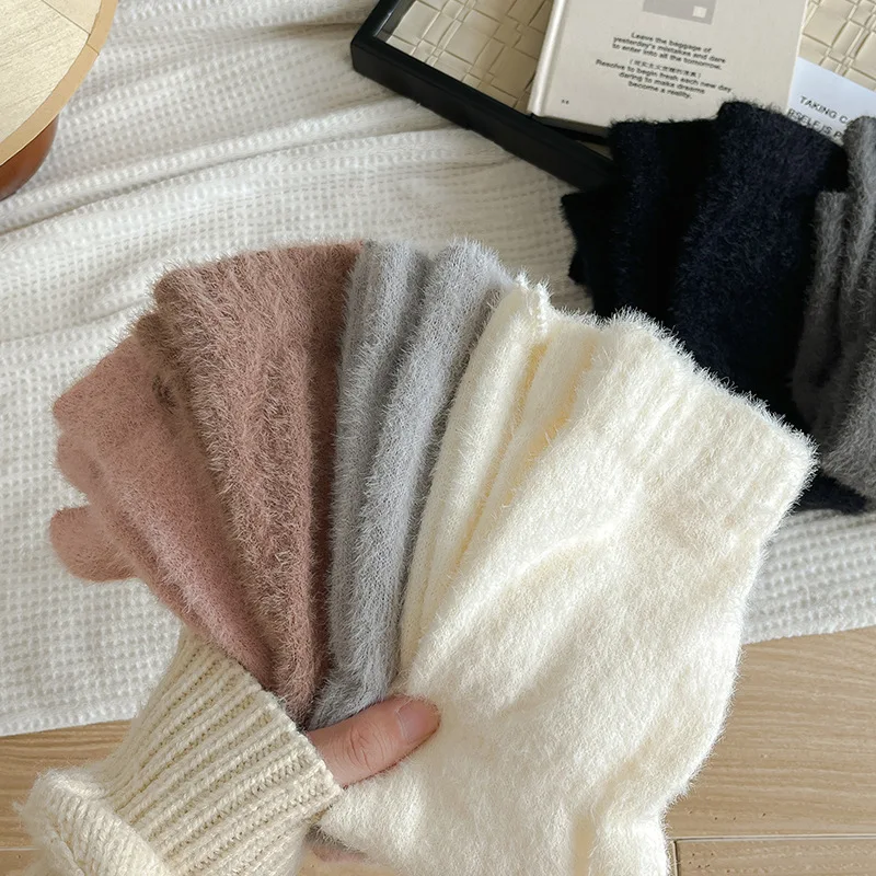 

Женские меховые носки Y2K в стиле Харадзюку с оборками, однотонные носки до икры, носки для девочек в стиле Лолиты JK