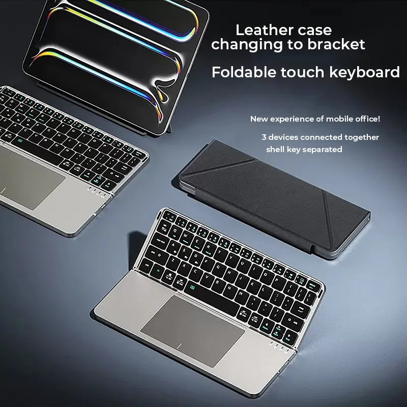 Bluetooth 5.0 Folding Keyboard With Touchpad Stand Rechargeable Wireless Keyboard for Andriod IOS Windows Slient Click
