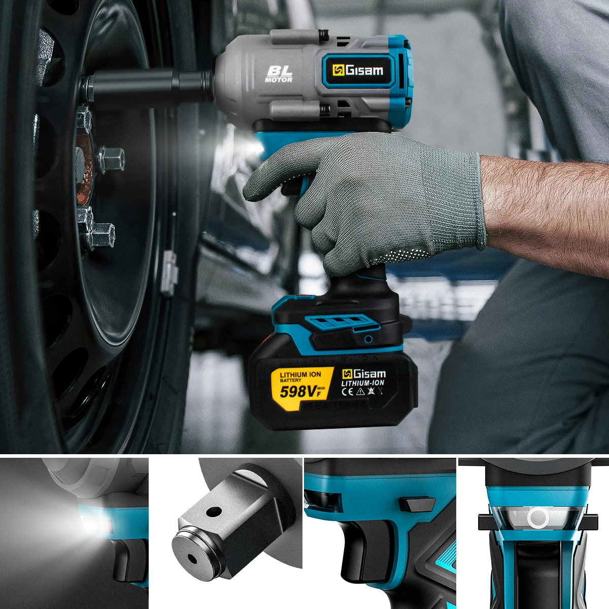 Gisam 2000N.M Torque Brushless Electric Impact Wrench 1/2 inch Screwdriver Cordless Wrench Power Tools For Makita 18V Battery